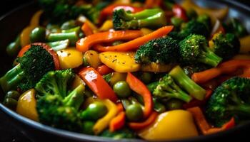 Healthy stir fried vegetable plate with gourmet multi colored salad variation generated by AI photo