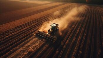 Harvesting wheat with combine harvester, spraying for growth and preparation generated by AI photo