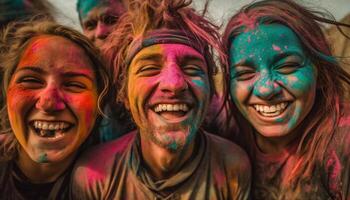 A colorful celebration of togetherness, joy, and carefree youth culture generated by AI photo