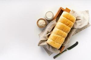 Fresh Baked brioche soft and fluffy bun white Bread or milk bread. isolated white background photo