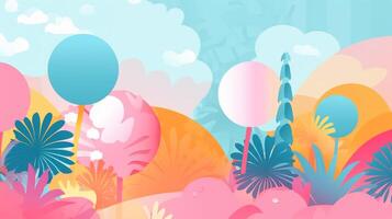 Summer illustration. vibrant abstract poster with tropical palms, rich colours, and jungle elements is perfect for promoting a paradise-themed party or event on various media platforms. Generate AI. photo