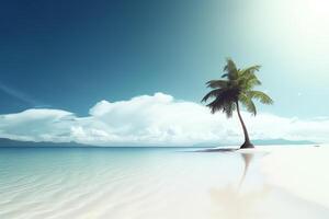 un palma árbol en hermosa playa con brillante cielo ai generativo foto