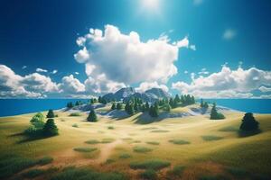 beautiful landscape view grass field island and blue sky photo