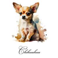 Watercolor illustration of a single dog breed chihuahua. AI generated. Dog portrait. photo