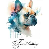 Watercolor illustration of a single dog breed french bulldog. AI generated. Dog portrait. photo