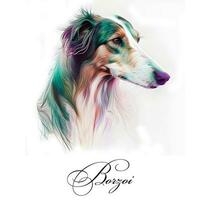 Watercolor illustration of a single dog breed borzoi. AI generated. Dog portrait. photo