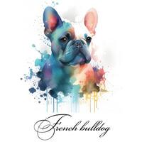 Watercolor illustration of a single dog breed french bulldog. AI generated. Dog portrait. photo