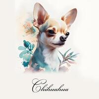 Watercolor illustration of a single dog breed chihuahua. AI generated. Dog portrait. photo