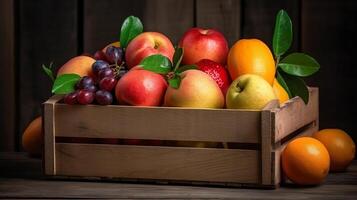 Fresco Fruta en caja ai generativo foto