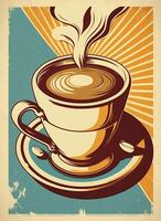 Clásico retro tazas de café. publicidad póster años 50, años 60, café venta. grunge póster. ai generado foto
