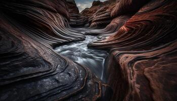 Smooth sandstone curves create abstract patterns in Antelope Canyon generated by AI photo