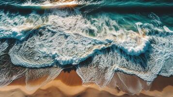 beautiful overhead view of beach with wave photo