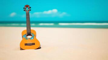 guitar with summer beach background copy space photo