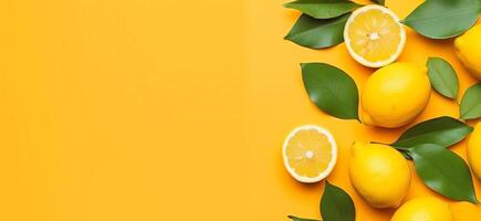 isolated orange fruit in yellow background with copy space photo
