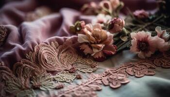 Ornate embroidery on silk pillow adds elegance to home decor generated by AI photo