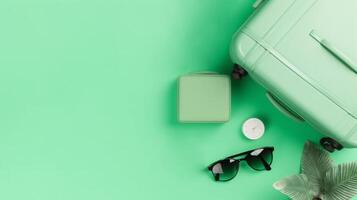 suitcase with vacation item copy space photo