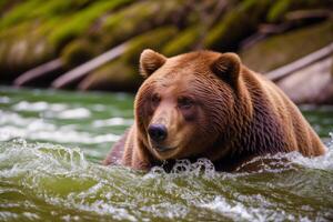 el poderoso oso. hermosa oso pardo oso. generativo ai foto