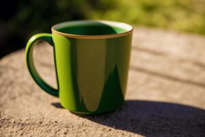 A green mug. Serene Escapes. The Green Oasis Mug. photo