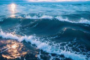 verano concepto. el danza de Oceano ondas. eterno sinfonía de el mar. generativo ai foto