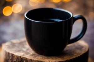 un negro taza. noir elegancia. un elegante negro taza. generativo ai foto