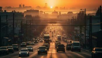 Glowing headlights blur in Beijing traffic jam generated by AI photo