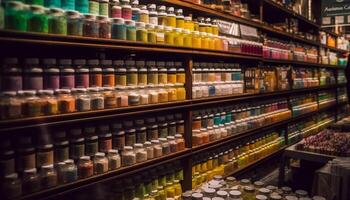 variedad de vino botellas en Tienda cava generado por ai foto