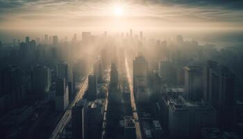 brillante ciudad horizonte a oscuridad, moderno arquitectura generado por ai foto