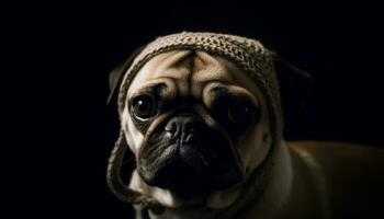 linda francés buldog perrito mirando triste adentro generado por ai foto