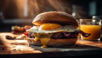 Grilled cheeseburger and fries, American pub food generated by AI photo