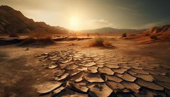 Sunset over arid mountain range, beauty in nature generated by AI photo