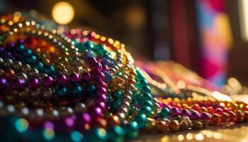 Vibrant colors illuminate large group of beaded necklaces generated by AI photo