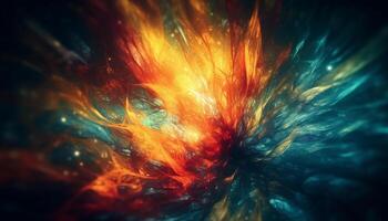 Glowing abstract fantasy of exploding vibrant colors generated by AI photo