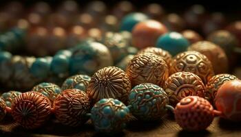 multi de colores piedra preciosa collar, florido decoración, hecho en casa arte generado por ai foto