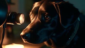 Cute purebred retriever puppy sitting outdoors, looking at camera generated by AI photo