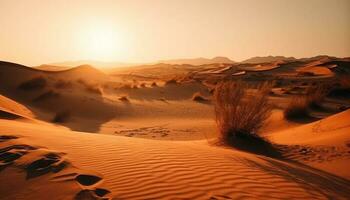 Tranquil sunset over rippled sand dunes in Africa generated by AI photo