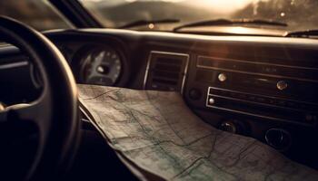 exceso de velocidad Deportes coche en un la carretera viaje generado por ai foto