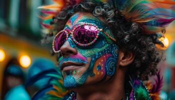 Colorful carnival masks bring joy to celebration generated by AI photo