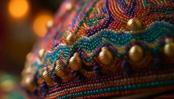 vibrante lana alfombra con florido bordado diseño generado por ai foto