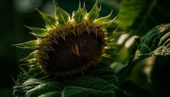 Sunflower seed growth, vibrant yellow petal beauty generated by AI photo