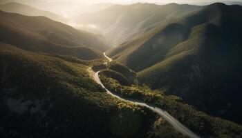 Mountain range curves, tranquil meadow, autumn colors generated by AI photo