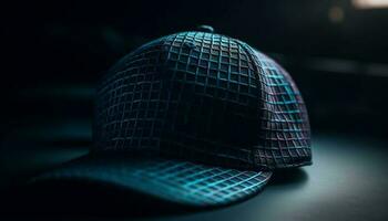 Men fashion cap glows in dark backdrop generated by AI photo