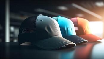 Modern baseball caps in blue textile design generated by AI photo