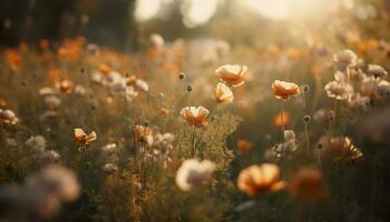 Fresh yellow wildflower in tranquil meadow foreground generated by AI photo