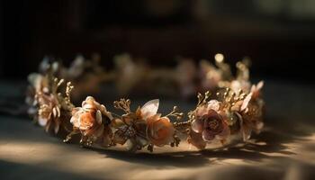 Luxury tiara with ornate gold flower design generated by AI photo