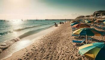 puesta de sol navegación en tranquilo caribe aguas, relajación garantizado generado por ai foto