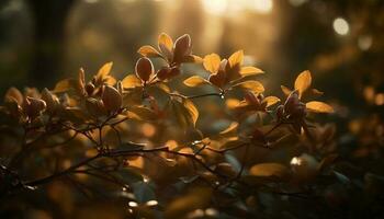 Vibrant autumn tree branch, yellow and orange generated by AI photo