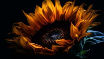 Vibrant sunflower blossom in macro studio shot generated by AI photo