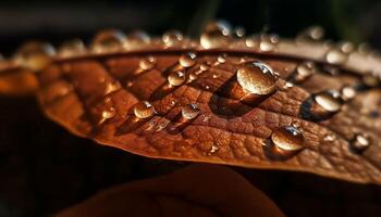 Freshness and fragility of dew on leaf generated by AI photo