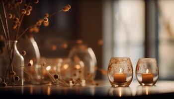 Candlelit celebration with wine and elegant decor generated by AI photo