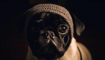 Cute pug and French bulldog posing fashionably together generated by AI photo